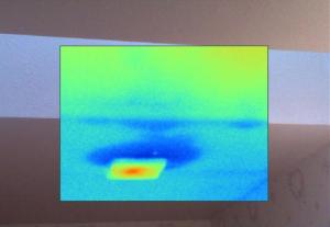 Thermal image showing skylight roof leakage on a Salem Oregon home Inspection